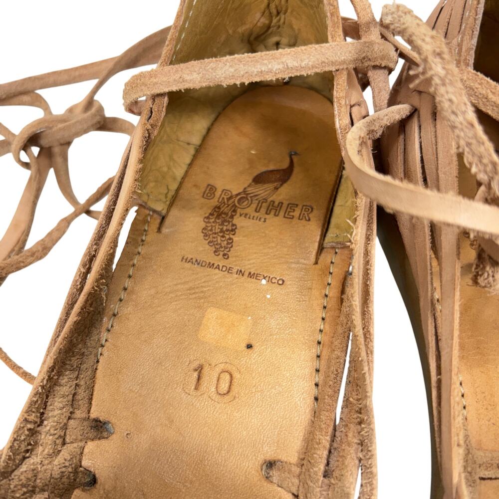 Brother Vellies Huarache Sandals - Tan Woven Leather Lace Up - Women's Size 10 - Picture 5 of 9